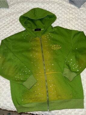 AMIRI Green Hooded Zip-Up Jacket with Stud Embellishments
